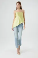 Women's Satin Asymmetrical Strapless Top in Yellow Small