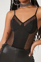 Women's Sheer Lattice Cami Bodysuit in Black Medium