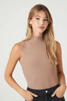 Women's Ribbed Mock Neck Bodysuit in Ash Brown Small