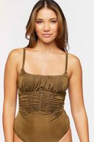 Women's Ruched Cami Bodysuit in Covert Green Medium