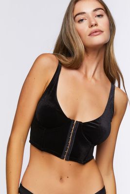 Women's Velvet Hook-and-Eye Bra Black