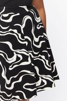 Women's Abstract Print Mini Skirt in Black/White, 0X