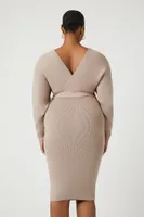 Women's Surplice Midi Sweater Dress in Goat, 3X