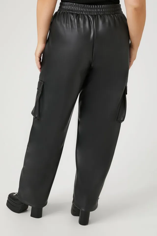 Forever 21 Women's Faux Leather Cargo Pants in Black, 2X | MainPlace Mall Forever 21 Women's Faux Leather Cargo Pants in Black, 2X | MainPlace Mall