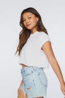 Women's Ribbed Cropped Henley T-Shirt in White Medium