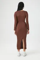 Women's Rib-Knit Long-Sleeve Top & Skirt Set in Chocolate Small