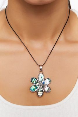 Women's Floral Pendant Necklace in Black/Silver