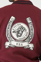 Men Embroidered & Chenille Patch Letterman Jacket in Burgundy/Black, XXL