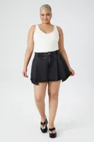 Women's Pleated Denim Skort in Washed Black, 0X