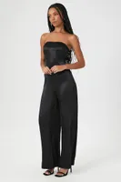 Women's Satin Strapless Wide-Leg Jumpsuit in Black Medium