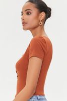 Women's Cutout Button-Loop T-Shirt in Rust Small