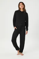 Women's Hooded Long-Sleeve Pajama Top in Black Medium