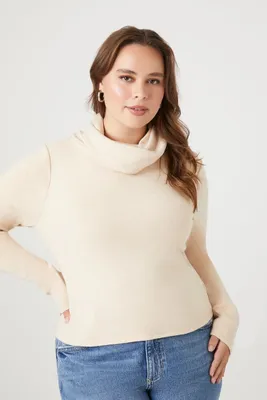 Women's Sweater-Knit Turtleneck Top in Oatmeal, 4X