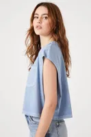 Women's Boxy Pocket Muscle T-Shirt in Blue Large