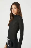 Women's Fitted Turtleneck Top in Black Large