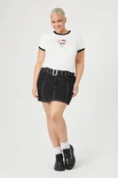 Women's Twill Belted Mini Skirt in Black/White, 0X