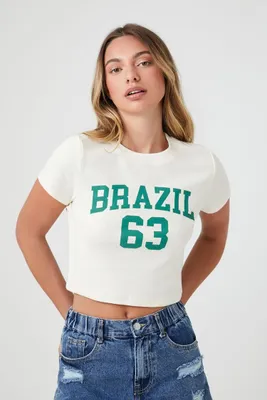 Women's Brazil 63 Graphic Baby T-Shirt in Cream Large