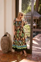Women's Tropical Print Maxi Dress in Black Small