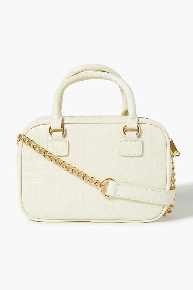 Forever 21 Faux Leather Basketweave Shoulder Bag, Color: White