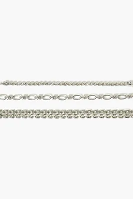 Women's Rhinestone Chain Bracelet Set in Silver