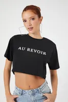 Women's Au Revoir Graphic Cropped T-Shirt in Black, XL