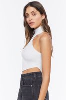 Women's Sweater-Knit Mock Neck Crop Top in Grey Large