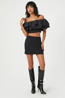 Women's Velvet Off-the-Shoulder Ruffle Top in Black Small