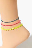 Women's Ball Chain Anklet Set in Pink/Blue