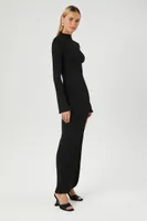 Women's Asymmetrical Turtleneck Maxi Dress in Black Small