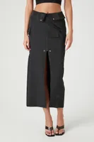 Women's Split-Hem Cargo Maxi Skirt in Black Large