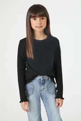 Girls Ribbed Long-Sleeve Top (Kids) in Black, 13/14