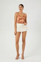 Women's Satin Ruffle-Trim Bodysuit in Toasted Almond Medium