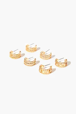 Women's Cutout Hoop Earring Set in Gold