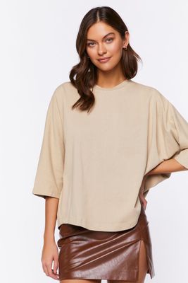 Women's Oversized Drop-Sleeve T-Shirt in Taupe Small