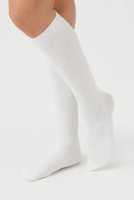 Ribbed Knee-High Socks in White