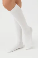 Ribbed Knee-High Socks in White