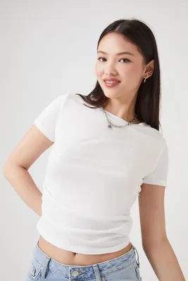 Women's Ruched Cropped T-Shirt in White Small