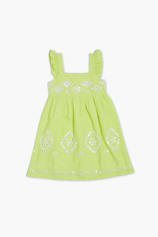 Girls Butterfly-Sleeve Eyelet Dress (Kids) in Lime, 11/12