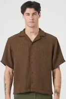 Men Cropped Boucle Short-Sleeve Shirt in Latte Large