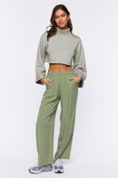 Women's Wide-Leg Pleated Pants in Olive Medium