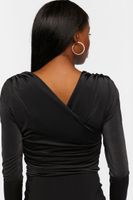 Women's Long-Sleeve Wrap-Neck Bodysuit in Black Medium