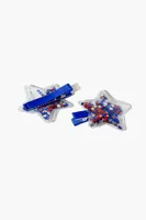 Girls Confetti Star Hair Clip Set (Kids) in Blue/Red