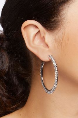 Women's Rhinestone Hoop Earrings in Silver/Clear