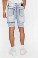 Men Distressed Moto Denim Shorts in Light Denim, 32