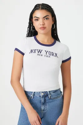 Women's New York Graphic Ringer Baby T-Shirt Heather