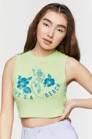 Women's Lifes A Beach Cropped Tank Top in Green Medium