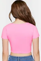 Women's Ribbed V-Neck Crop Top in Pink Large