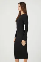 Women's Long-Sleeve Bodycon Midi Dress in Black Large