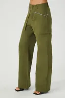 Women's Zip-Pocket Straight-Leg Pants in Olive Small