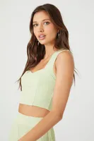 Women's Ribbed Knit Sweetheart Crop Top in Pistachio, XL